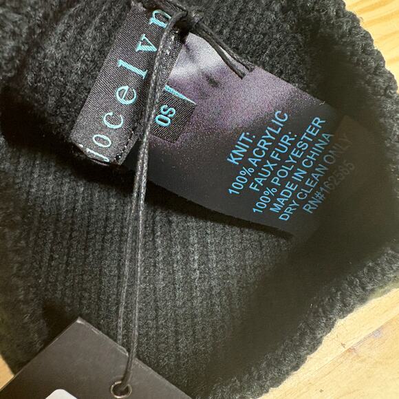 Jocelyn Womens Metallic Leopard Print Pompom Beanie Hat Black Faux Fur - Picture 7 of 7